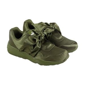 Puma x Fenty by Rihanna Womens Olive Green Bow Satin Sneakers Size 8